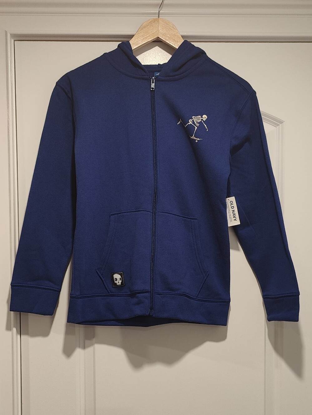 Old Navy Navy Blue Zip Hoodie with Skate Skeleton Detail